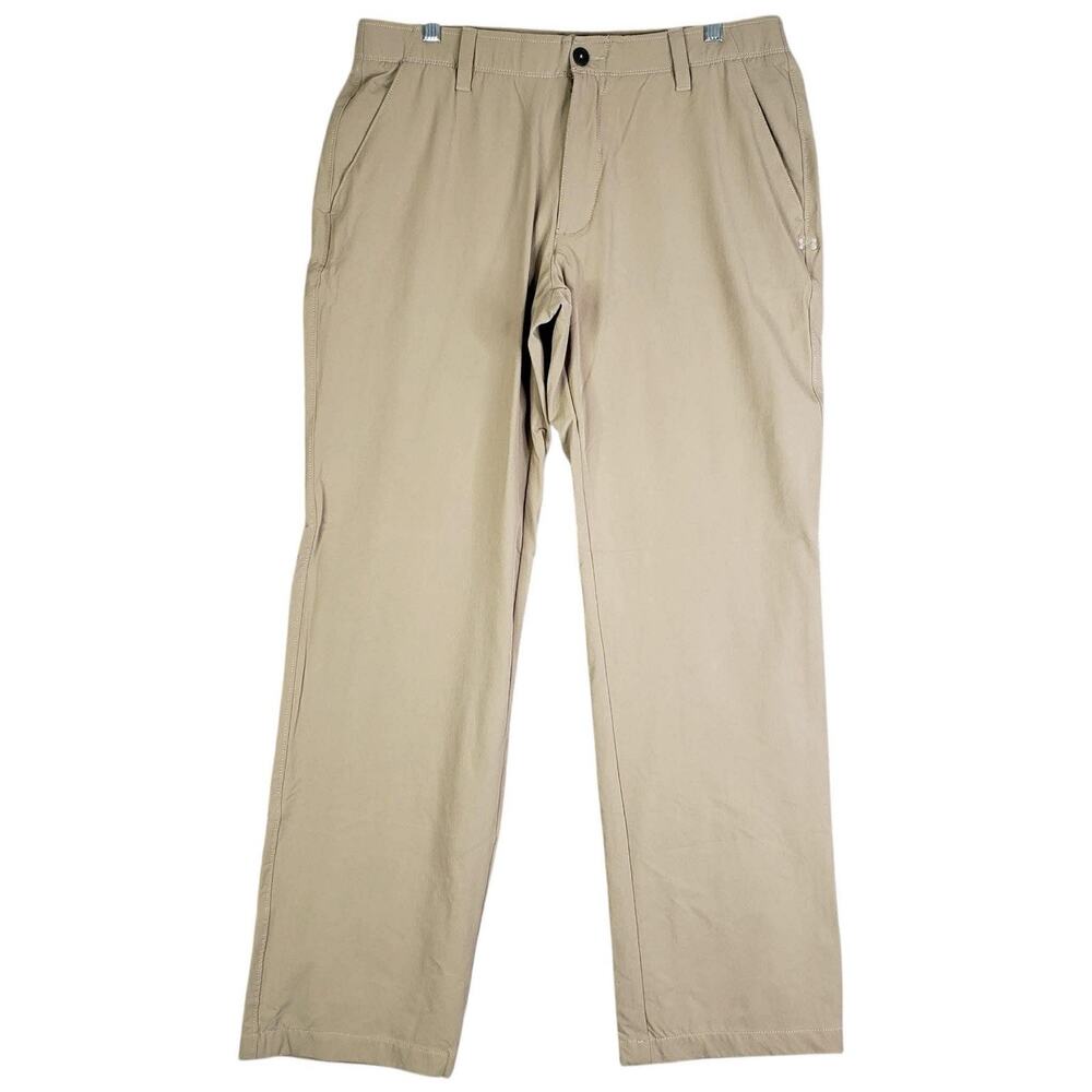 Under Armour UA Golf Pants Mens Size 36x32 Khaki Straight Flat Front Performance - Picture 2 of 9